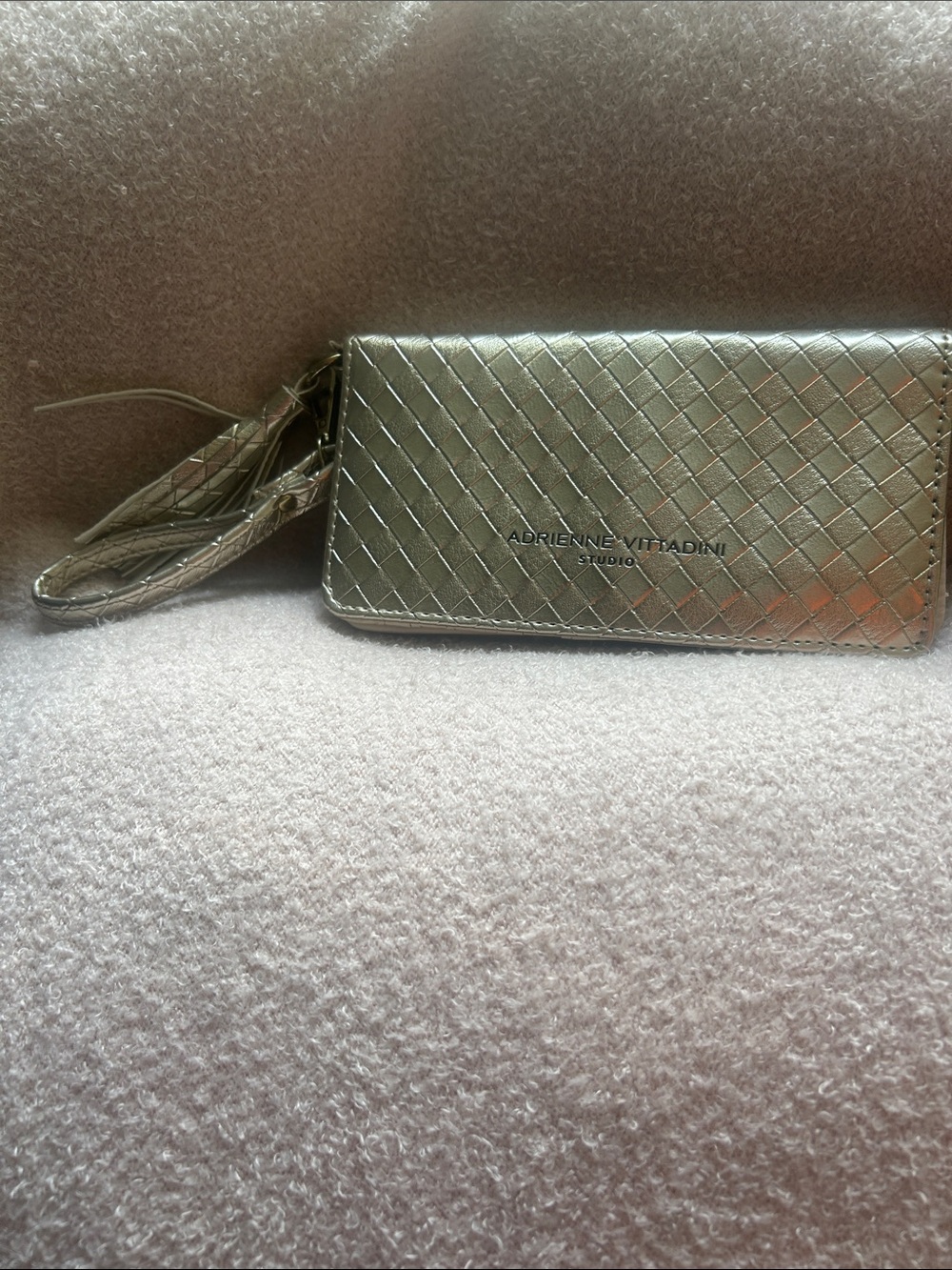 Adrienne Vittadini Metallic Silver Woven Wristlet Clutch